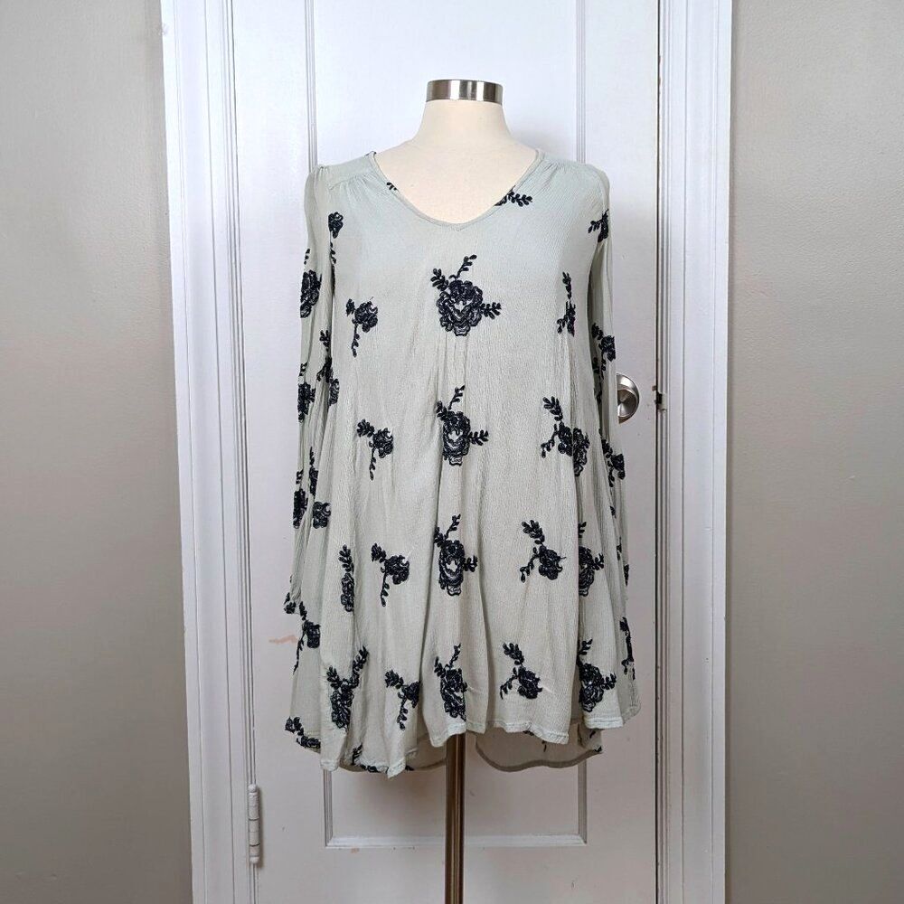 Free People | Embroidered Austin Swing Dress Light Blue Size XS